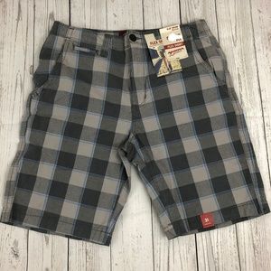 NEW Arizona Mens Plaid Shorts Gray Blue Sz 31